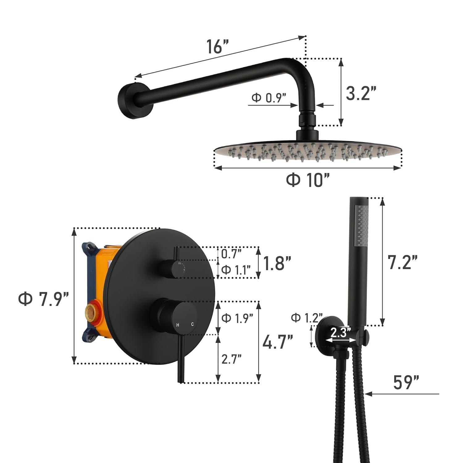 High-Pressure Shower System with 10 Inch Round Rain Shower Head and Handheld Wall Mounted, Shower Faucet Set Combo Set with 2 in 1 Handheld Showerhead for Bathroom, Matte Black