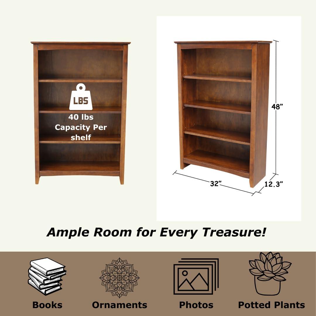 72" Shaker Bookshelf Espresso - International Concepts: Solid Parawood, 6 Fixed Shelves