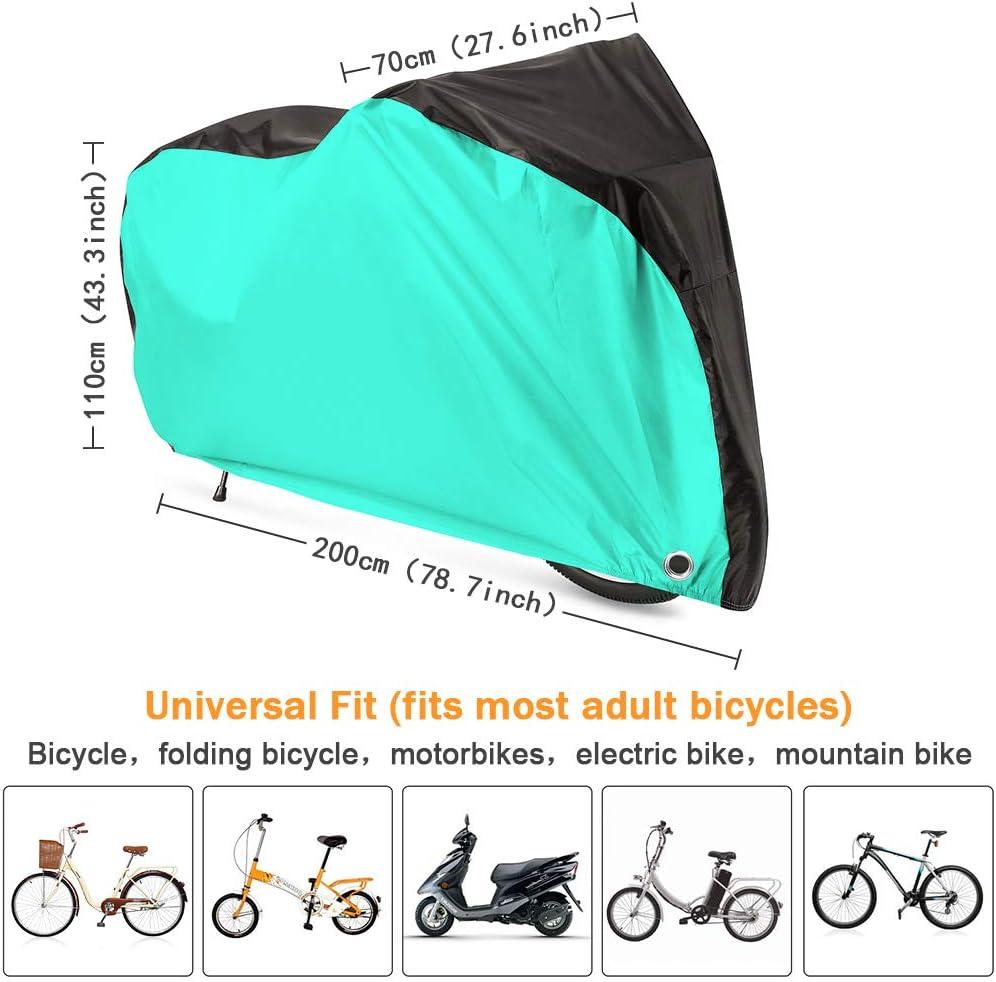 Roctee Bicycle Cover Waterproof Wind Rain Snow Proof Outdoor Mountain Bike Road Travel Bike Cycle Covers with Storage Bag, 78.7''(L) 27.6''(W) 43.3''(H) for XL Size (Black & Aqua Green)