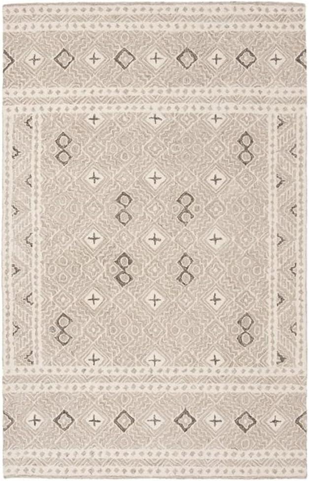 Safavieh Micro-Loop Collection Area Rug - 5' x 8', Grey & Ivory, Handmade Wool, Ideal for High Traffic Areas in Living Room, Bedroom (MLP803F)