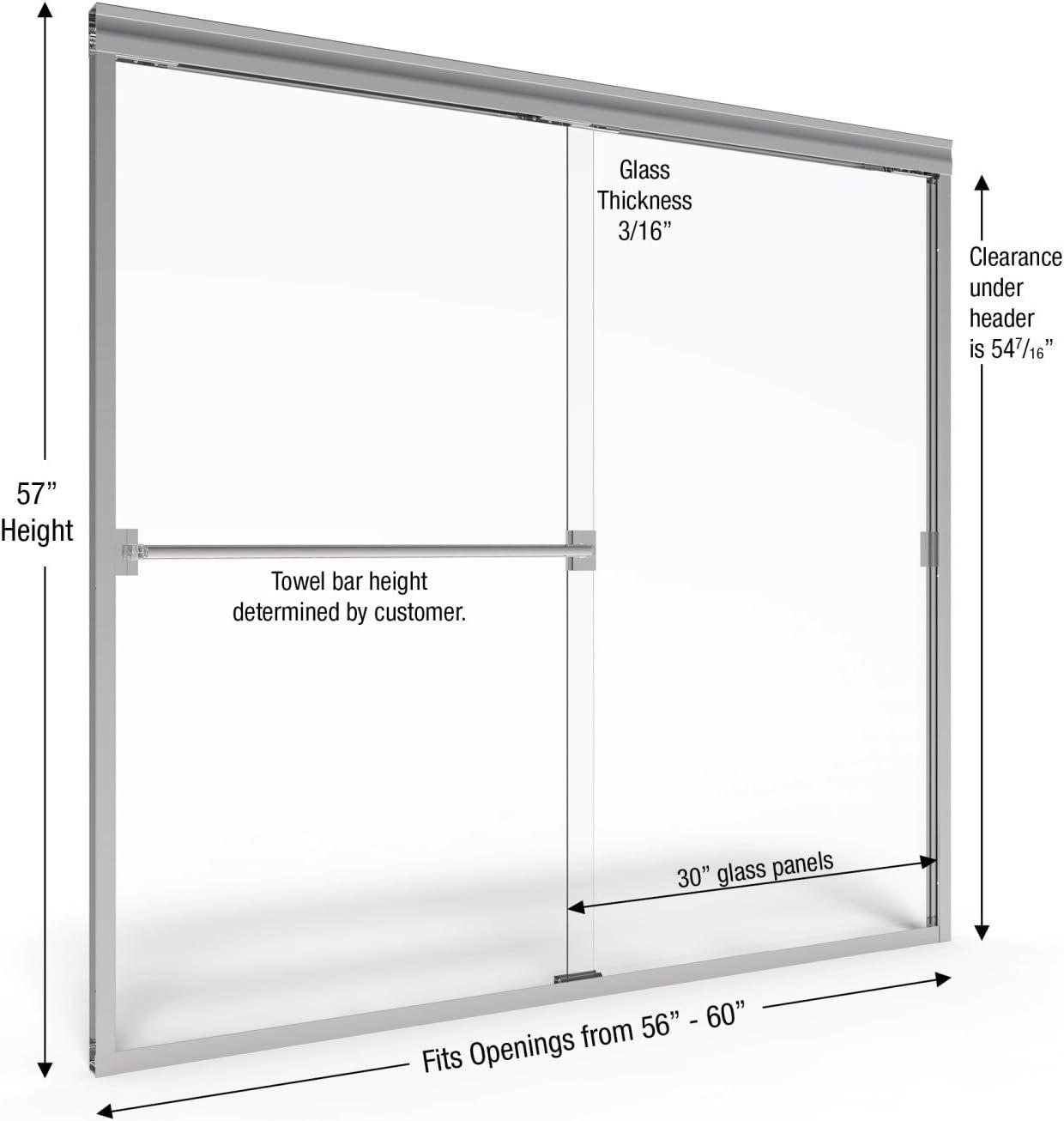 Classic 56" W x 57" H Bypass Frameless Tub Door