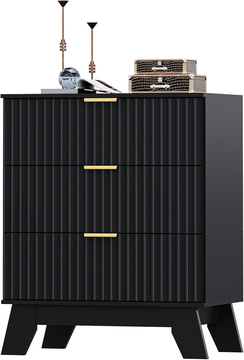 George Oliver Fluted Dresser For Bedroom With 3 Drawers Dresser Organizer, 23.6''W Wood Wide Chest of Drawers