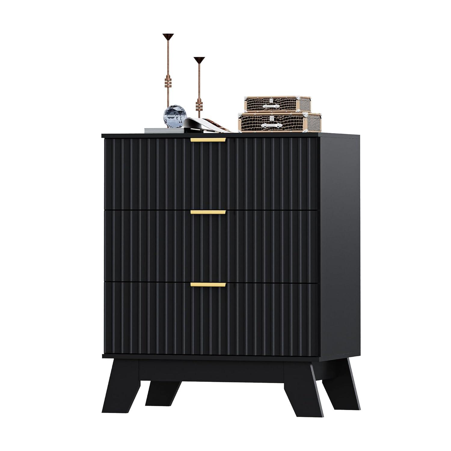 George Oliver Fluted Dresser For Bedroom With 3 Drawers Dresser Organizer, 23.6''W Wood Wide Chest of Drawers