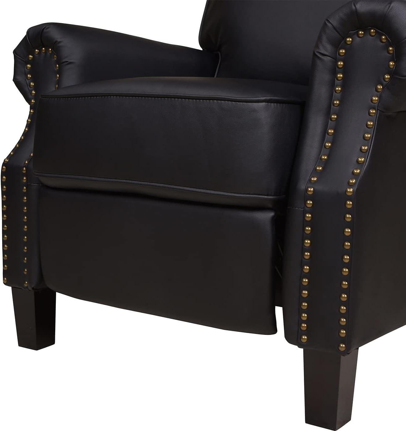 Ink Black Leather Wood 30" Traditional Recliner Accent Chair