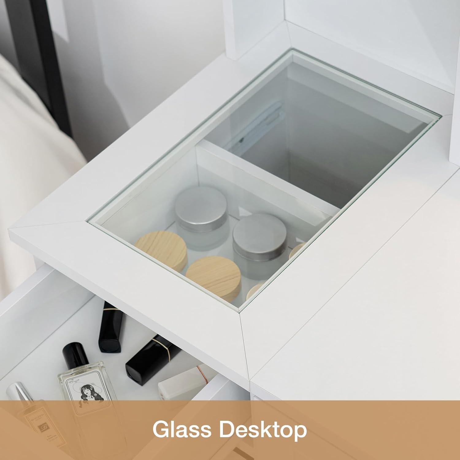 Hommpa Vanity Set with Mirror, Girls Makeup Vanity with  LED Lights, White Vanity Desk with Drawers, Vanity Table with Charging Station for Women Bedroom Storage