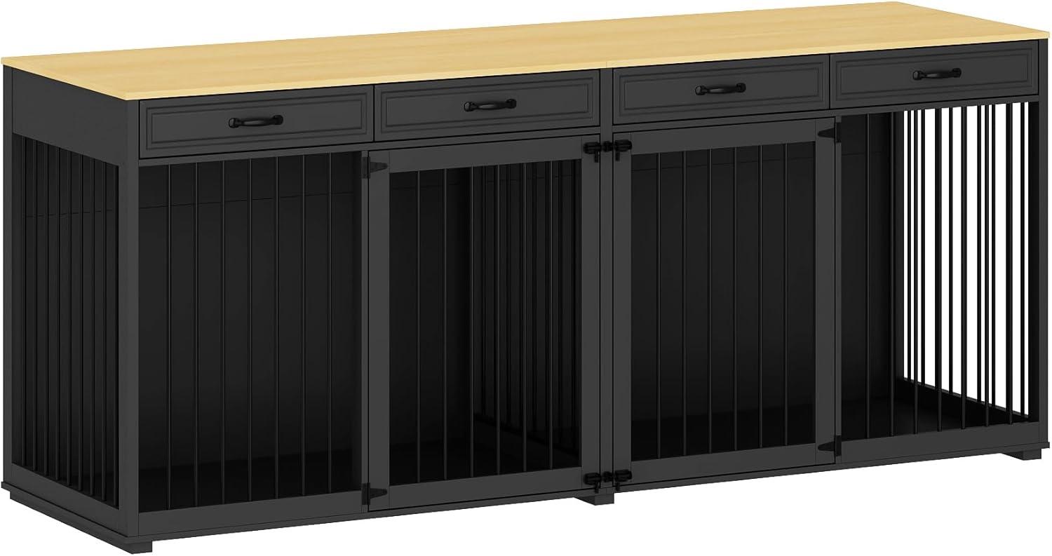 Famapy Spacious Large Double Dog Cage Furniture with Multiple Drawers Black