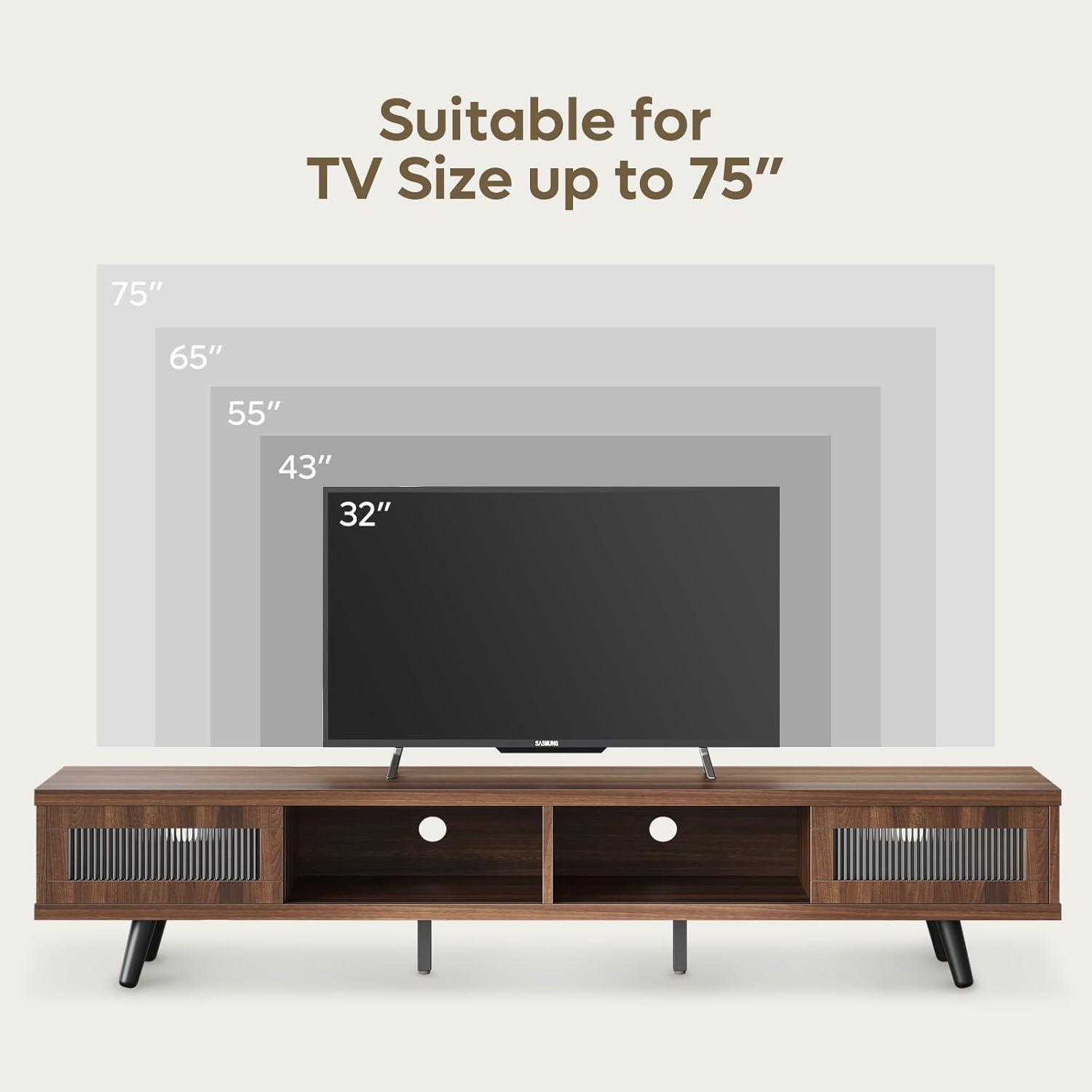 Ancona Walnut Mid Century Modern TV Stand with LED Lights