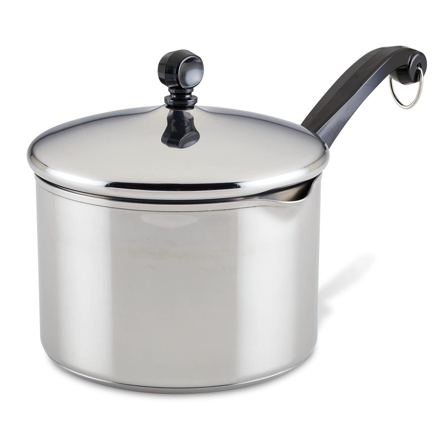 Farberware Classic Stainless Steel Straining Saucepan with Lid, 1-Quart