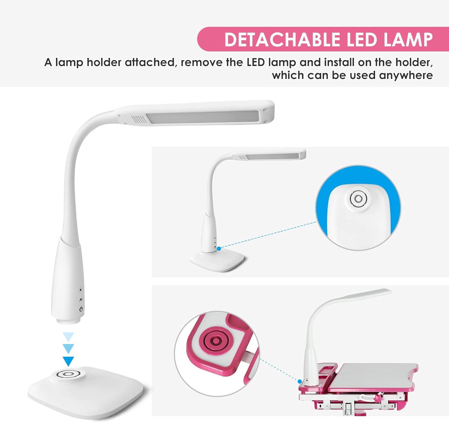 Artist hand Kids Study Table and Chair Set,Adjustable Girls School Writing Study Table,with Large Writing Board LED Pull Out Drawer Pencil Case Bookstand