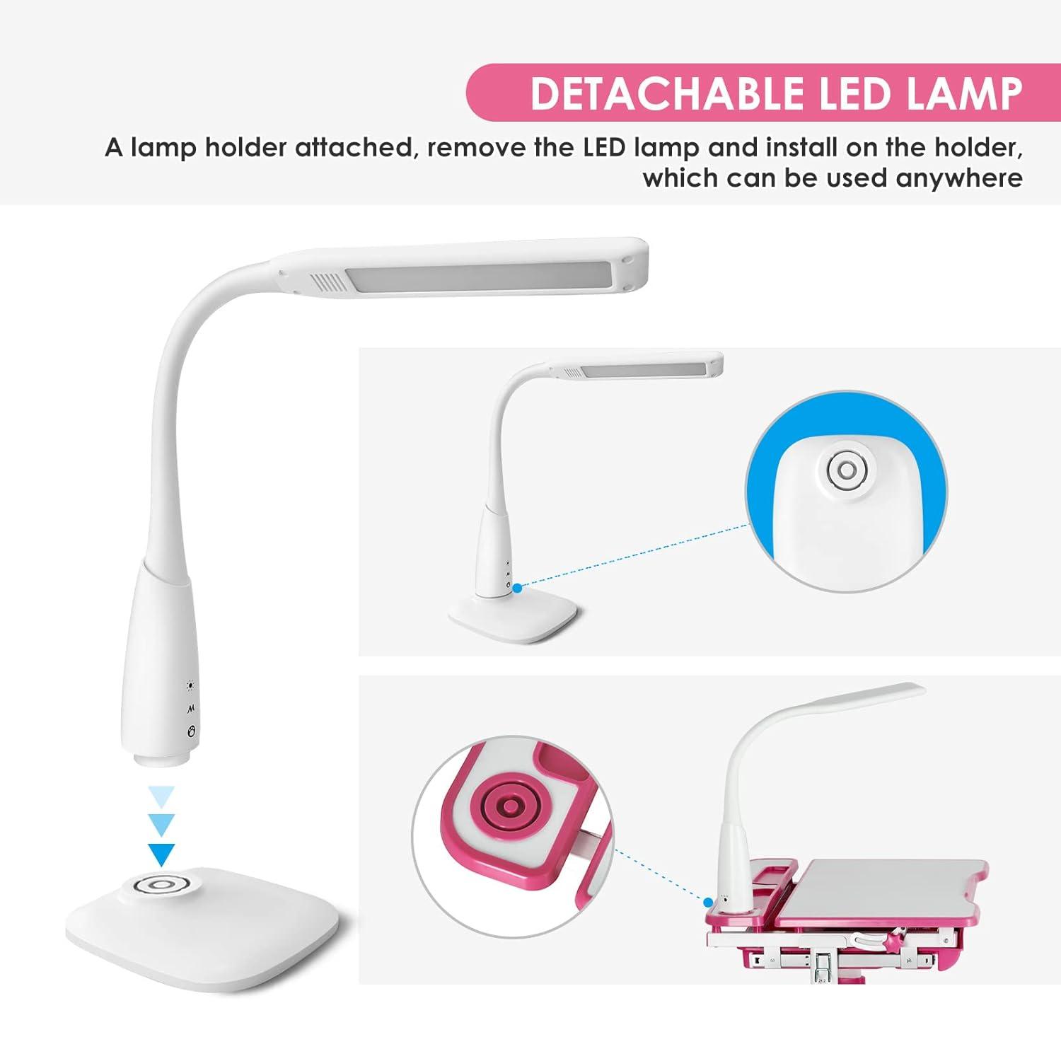 Artist hand Kids Study Table and Chair Set,Adjustable Girls School Writing Study Table,with Large Writing Board LED Pull Out Drawer Pencil Case Bookstand