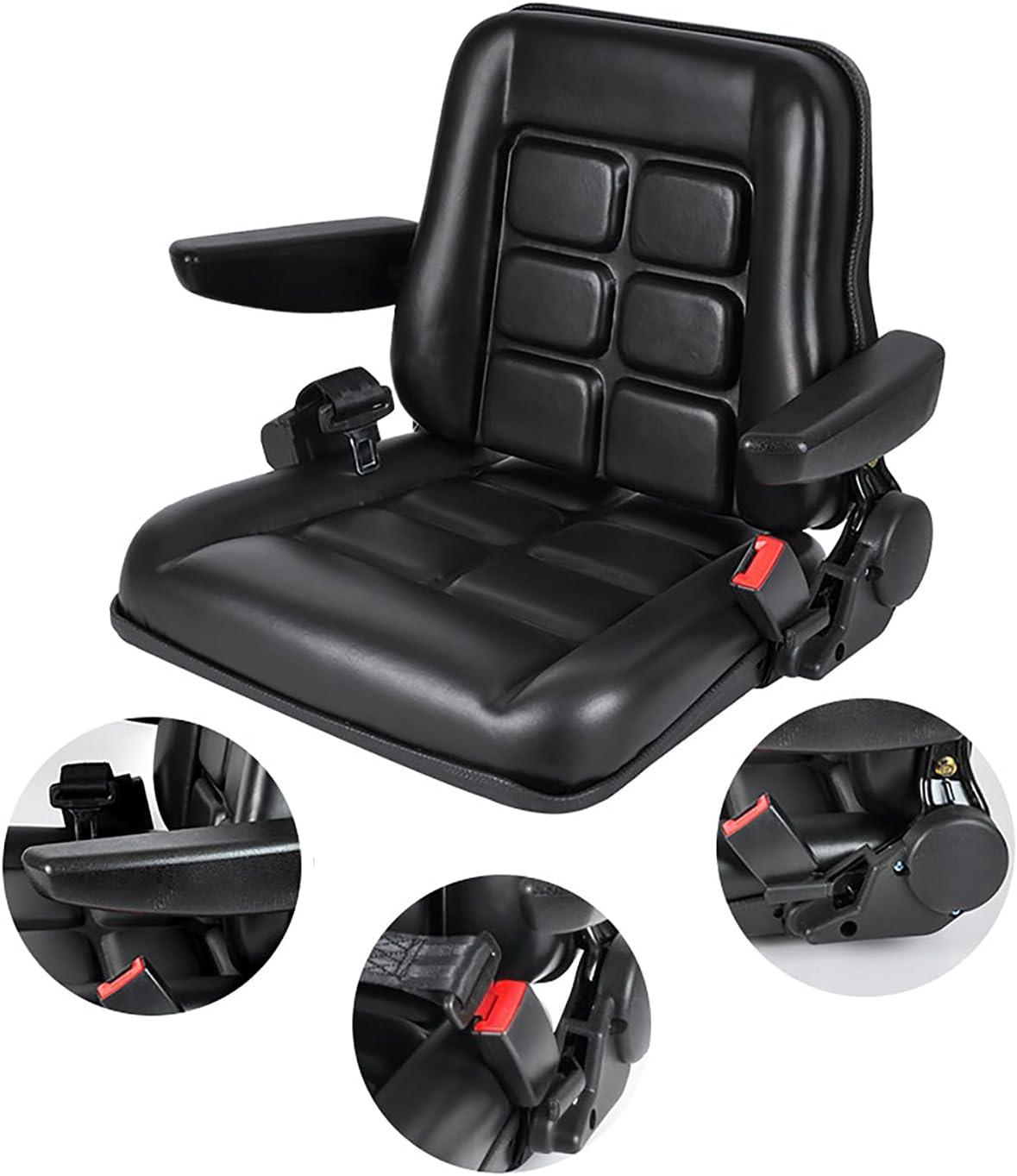 Black Adjustable PVC Forklift and Tractor Seat with Armrests