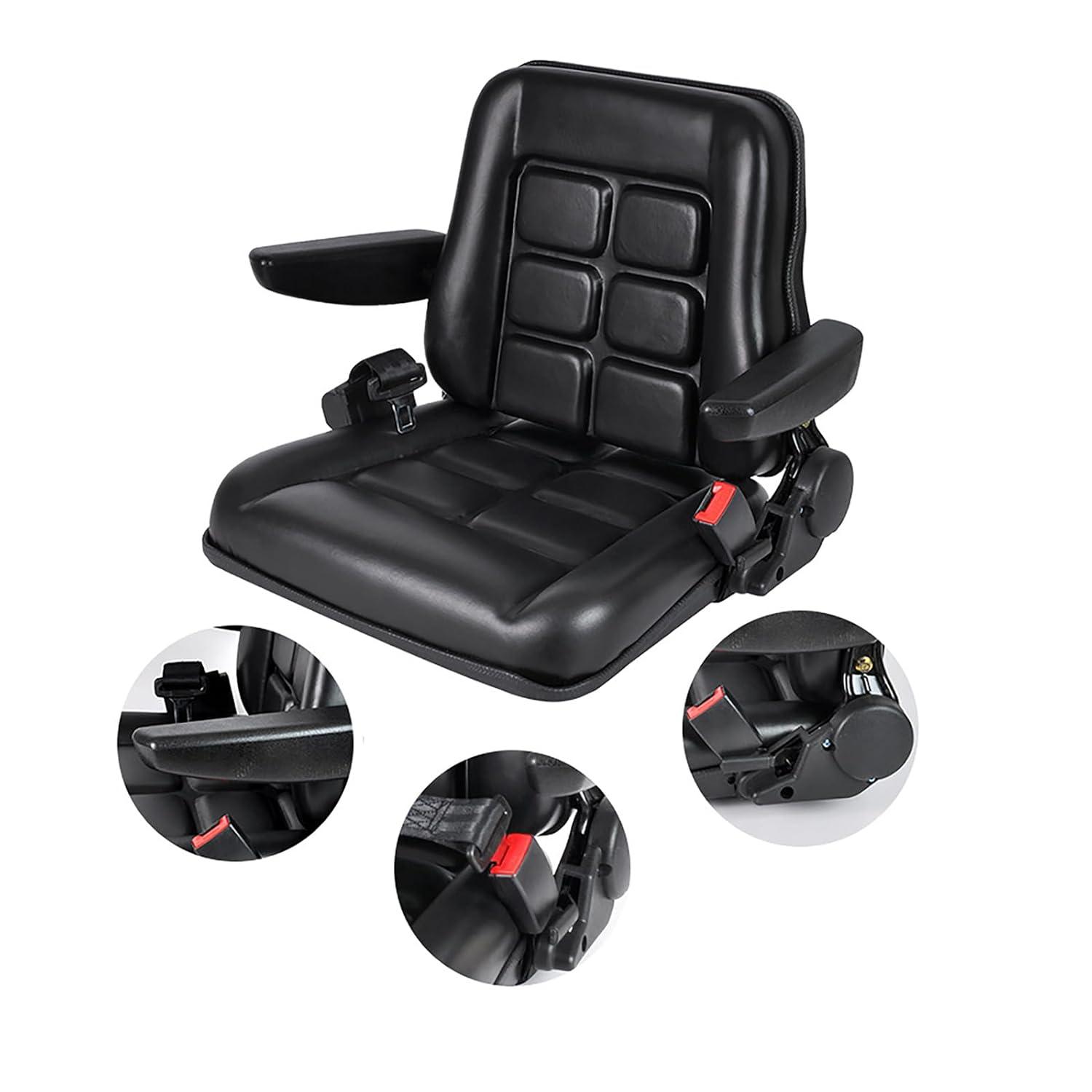 Black Adjustable PVC Forklift and Tractor Seat with Armrests