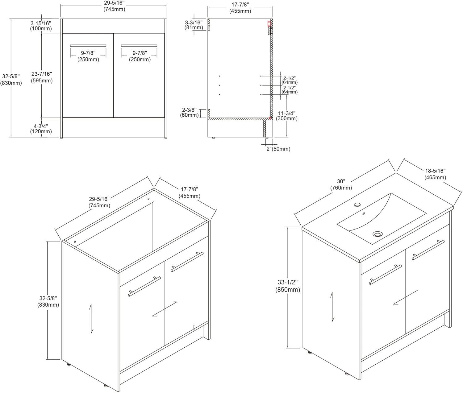 Natural Oak Freestanding Bathroom Vanity with Ceramic Sink, 30 Inch