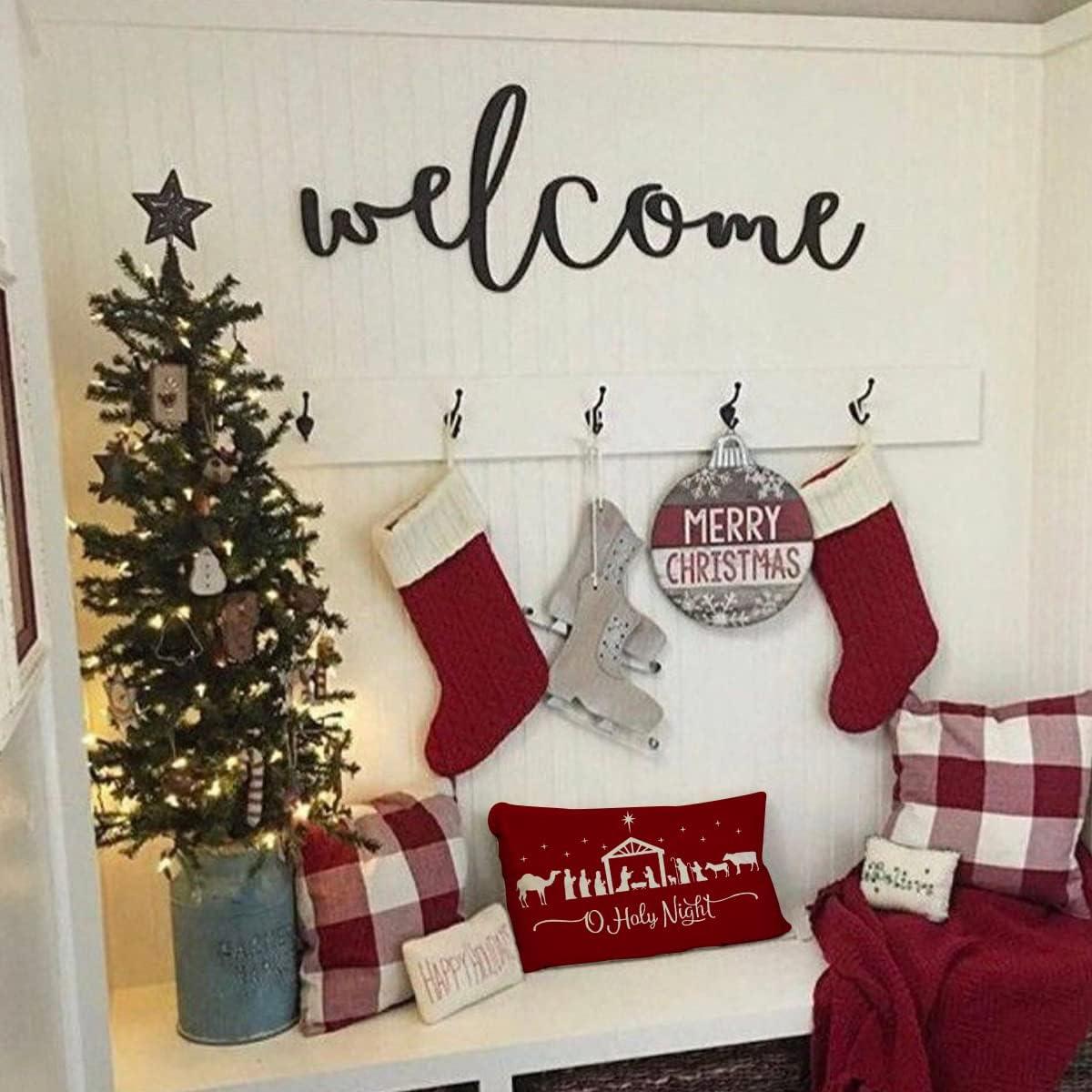 Christmas Pillow Covers 12x20,Merry Christmas Cross Joy Oh Holy Night Nativity Holiday Party Throw Pillow Cover Decorations Pillow Covers Farmhouse Pillows Decorative for Sofa Winter Home Decor