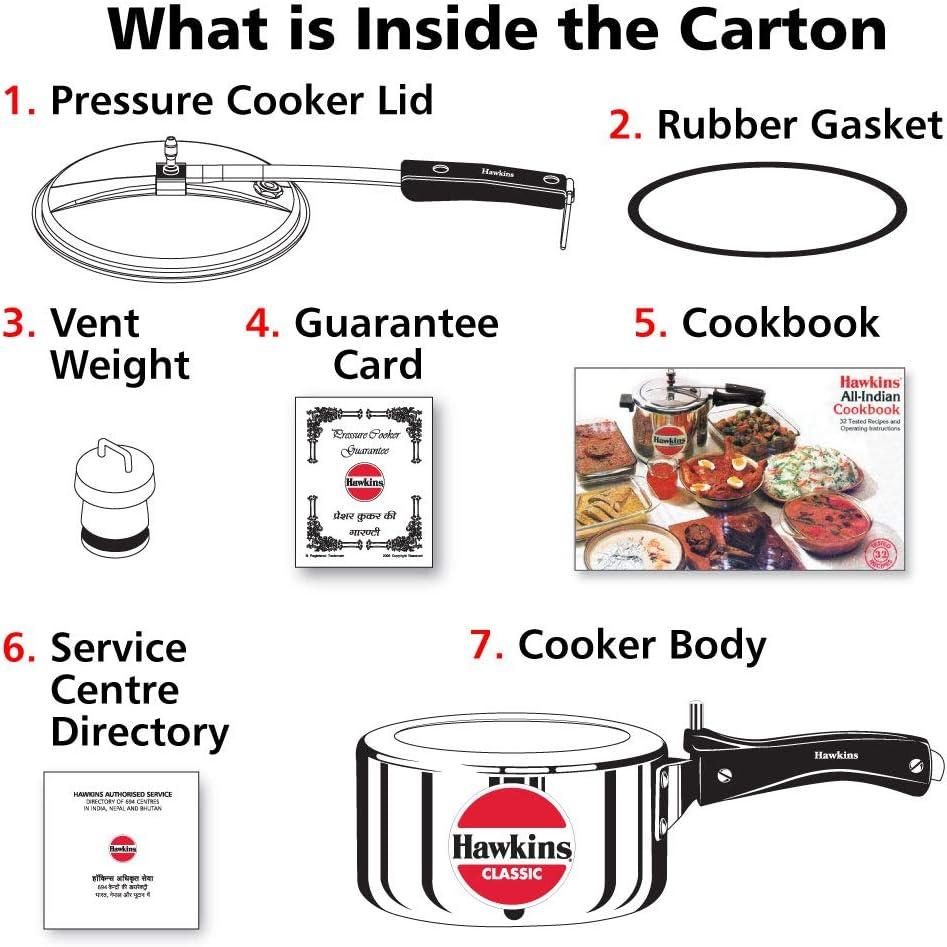 Hawkins Classic 2L Aluminum Pressure Cooker: Stovetop, Cool Touch Handle, Hand Wash, Silver, 1-Year Warranty