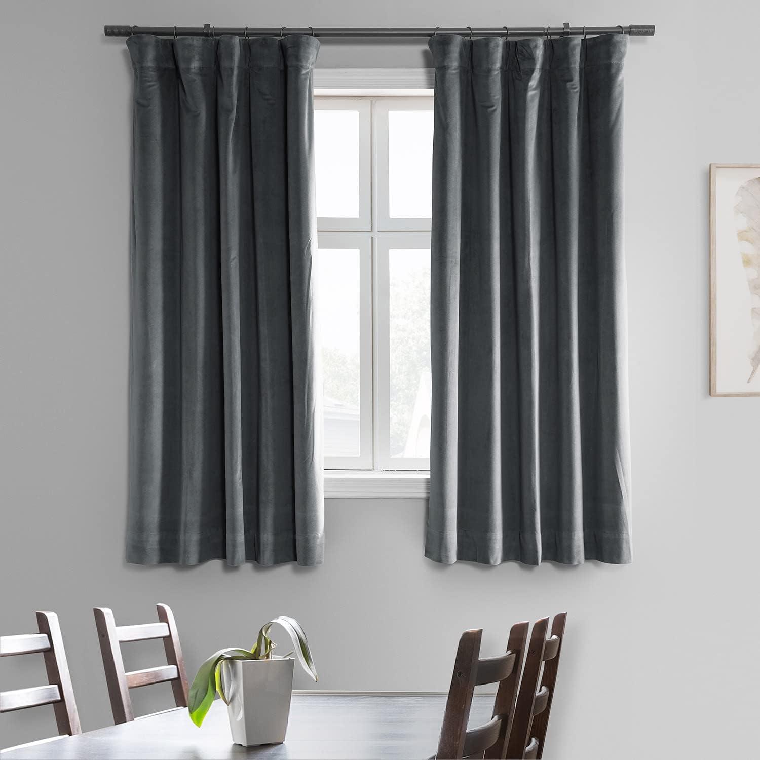 Half Price Drapes Signature Natural Grey Velvet Blackout Curtains For Bedrooms (1 Panel), 50WX 120L