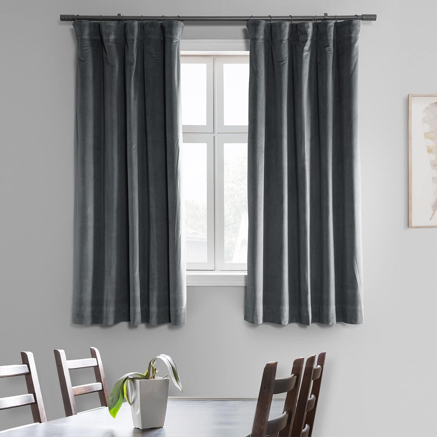 Half Price Drapes Signature Natural Grey Velvet Blackout Curtains For Bedrooms (1 Panel), 50WX 120L