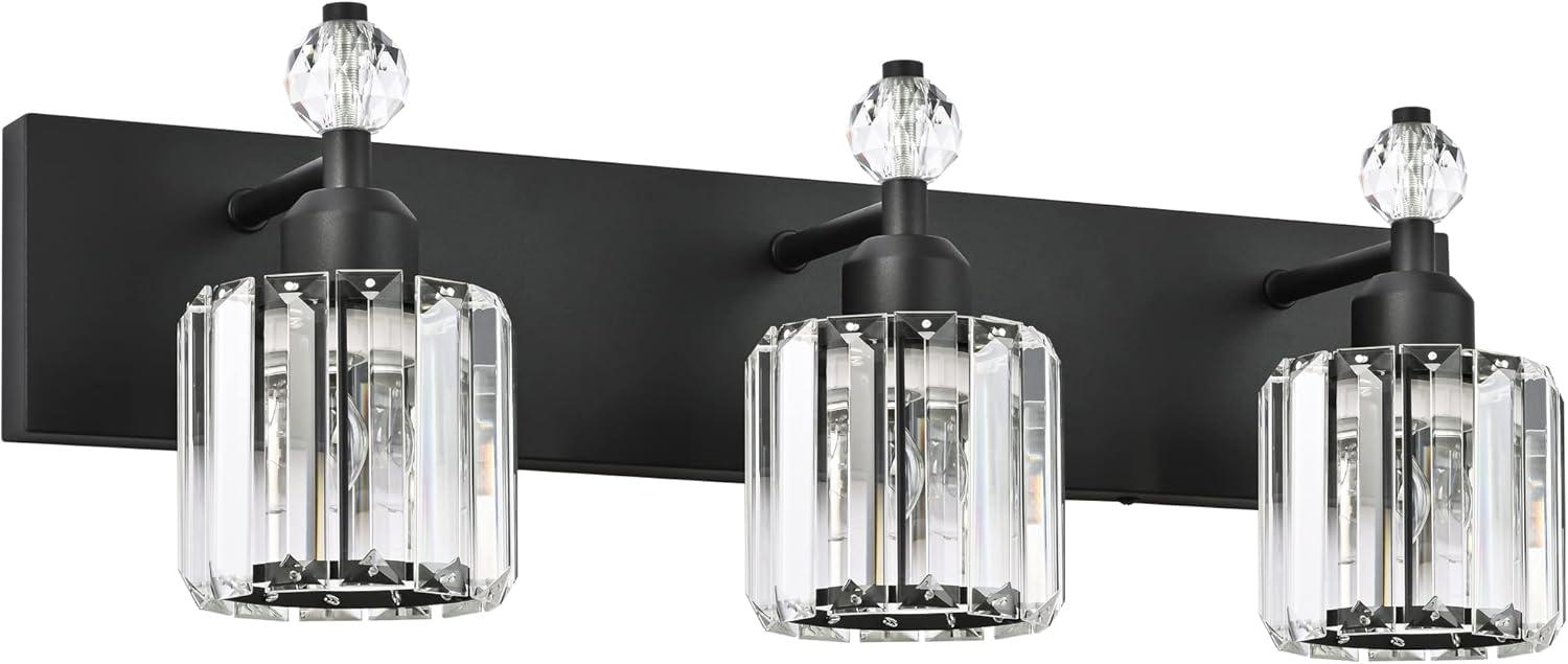 PRESDE Black Crystal Bathroom Lights Fixtures Over Mirror Modern 3 Light Vanity Lighting Bathroom Wall Light Fixtures(Exclude Bulb)