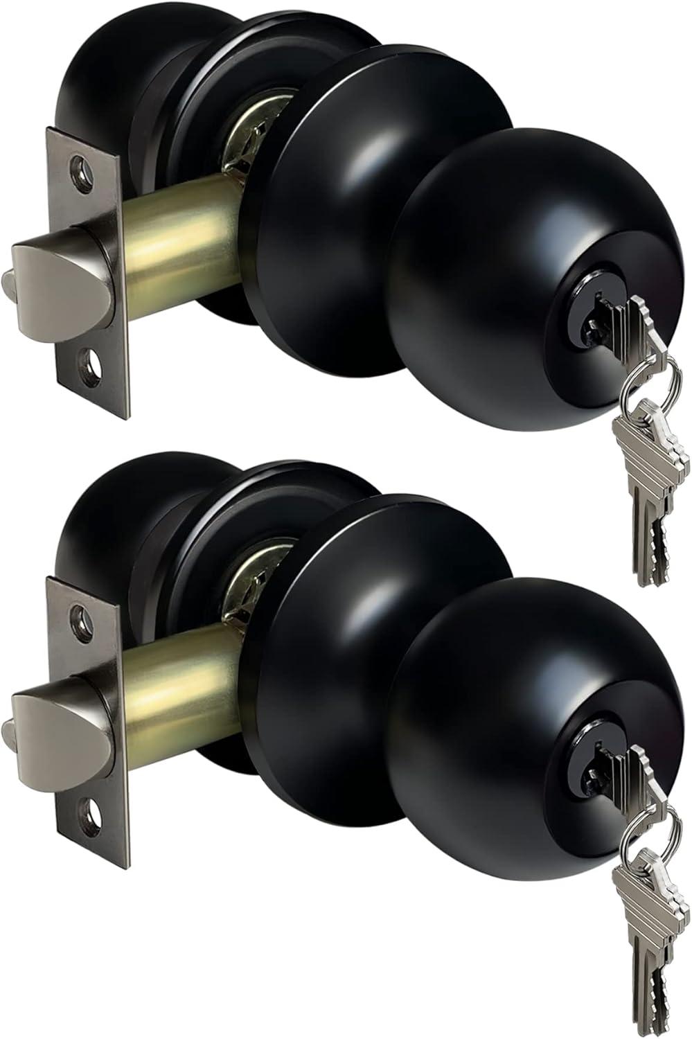 Matte Black Alloy Steel Round Door Knob Set with Deadbolt