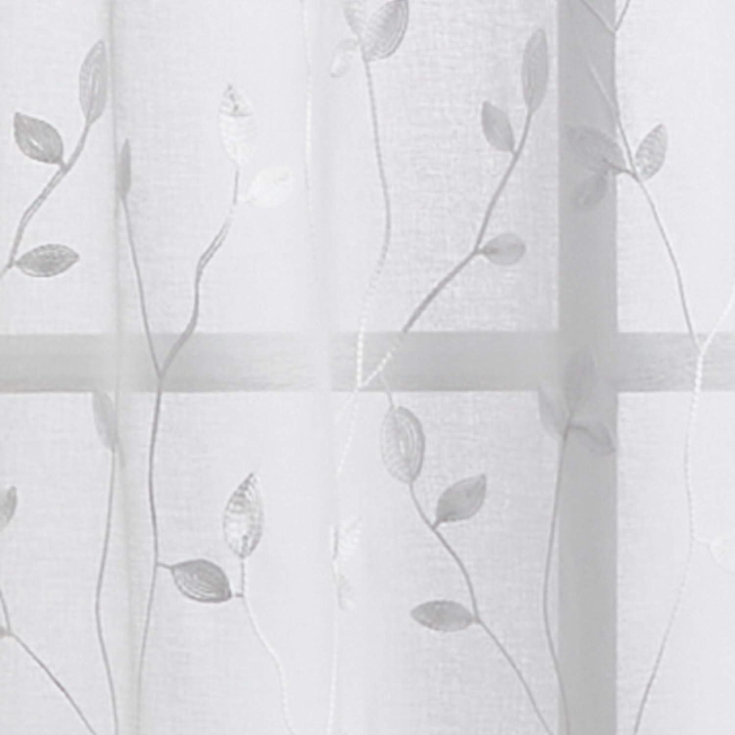 Botanical Embroidery Polyester Sheer Curtain Pair