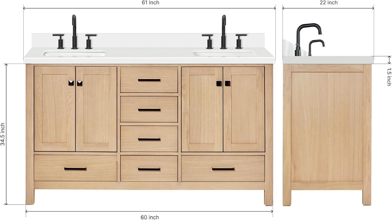 Cambridge 61'' Oak Double Freestanding Vanity with Quartz Top