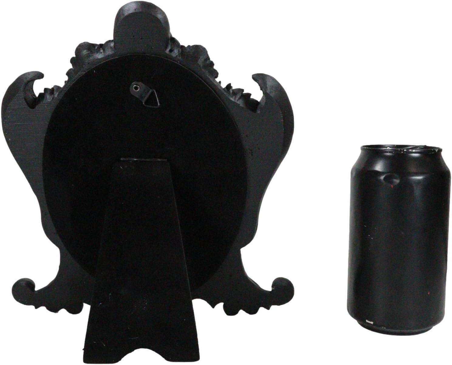 Gothic Black Resin Mirror with Skulls, Roses, and Bats