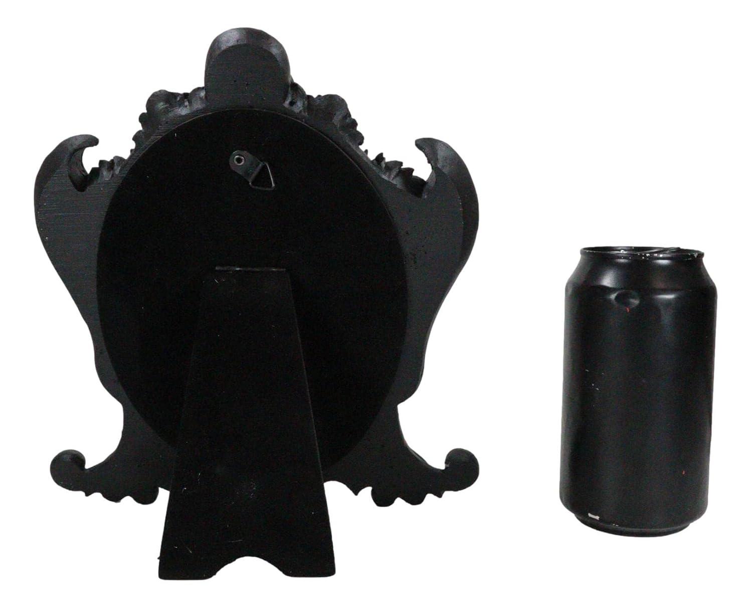 Gothic Black Resin Mirror with Skulls, Roses, and Bats