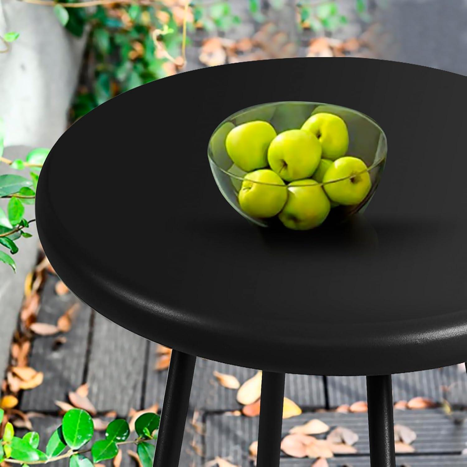 Black Round Steel Patio Side Table with Adjustable Feet