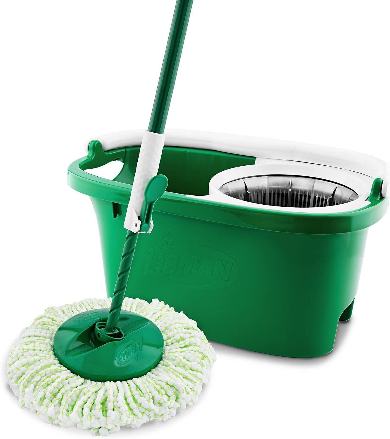 Green and White Microfiber Spin Mop and Bucket Set