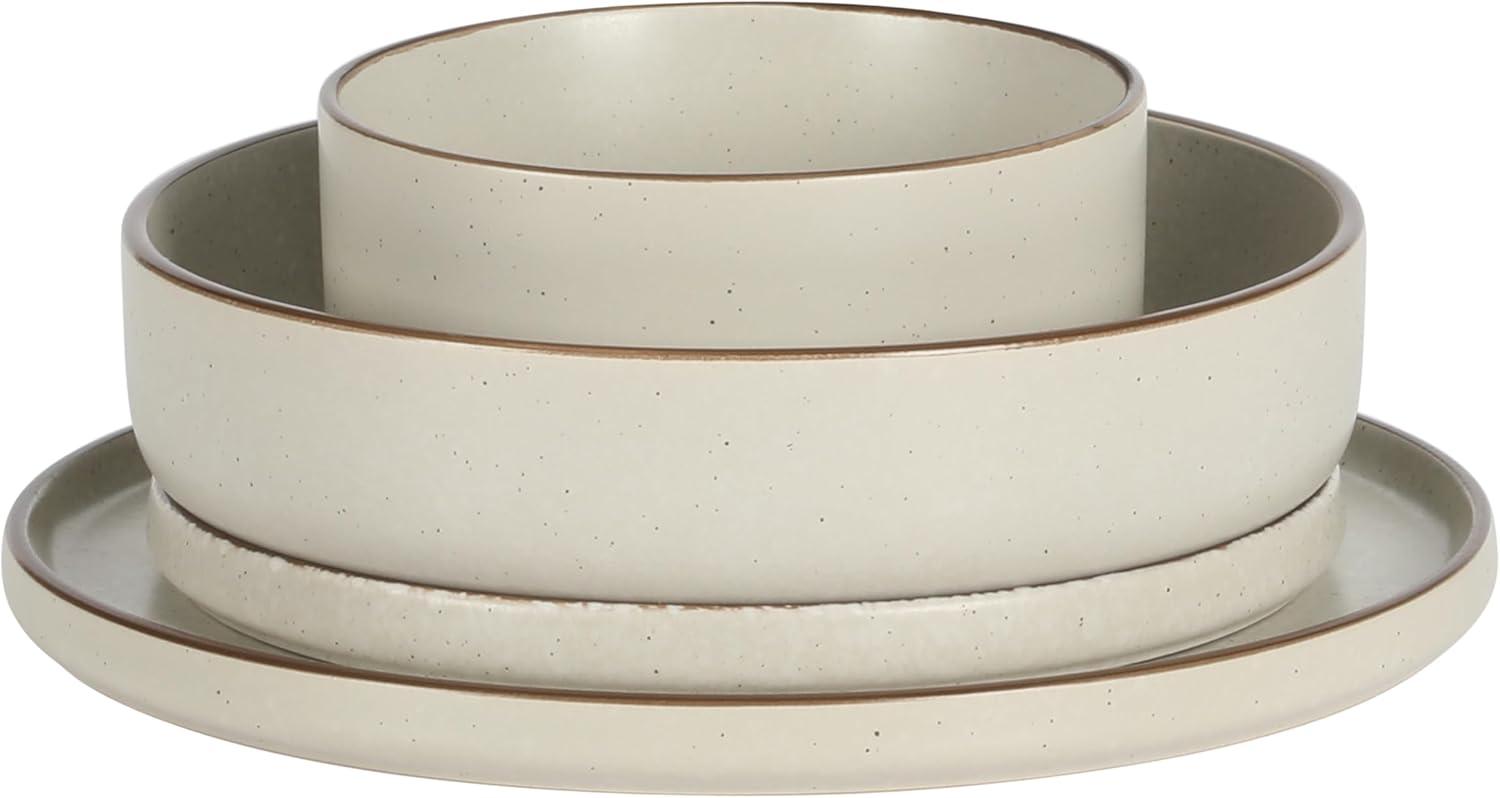 Gibson Elite Gelston Stoneware Matte Reactive Glaze 16 Piece Plates and Bowl Dinnerware Set - Cream