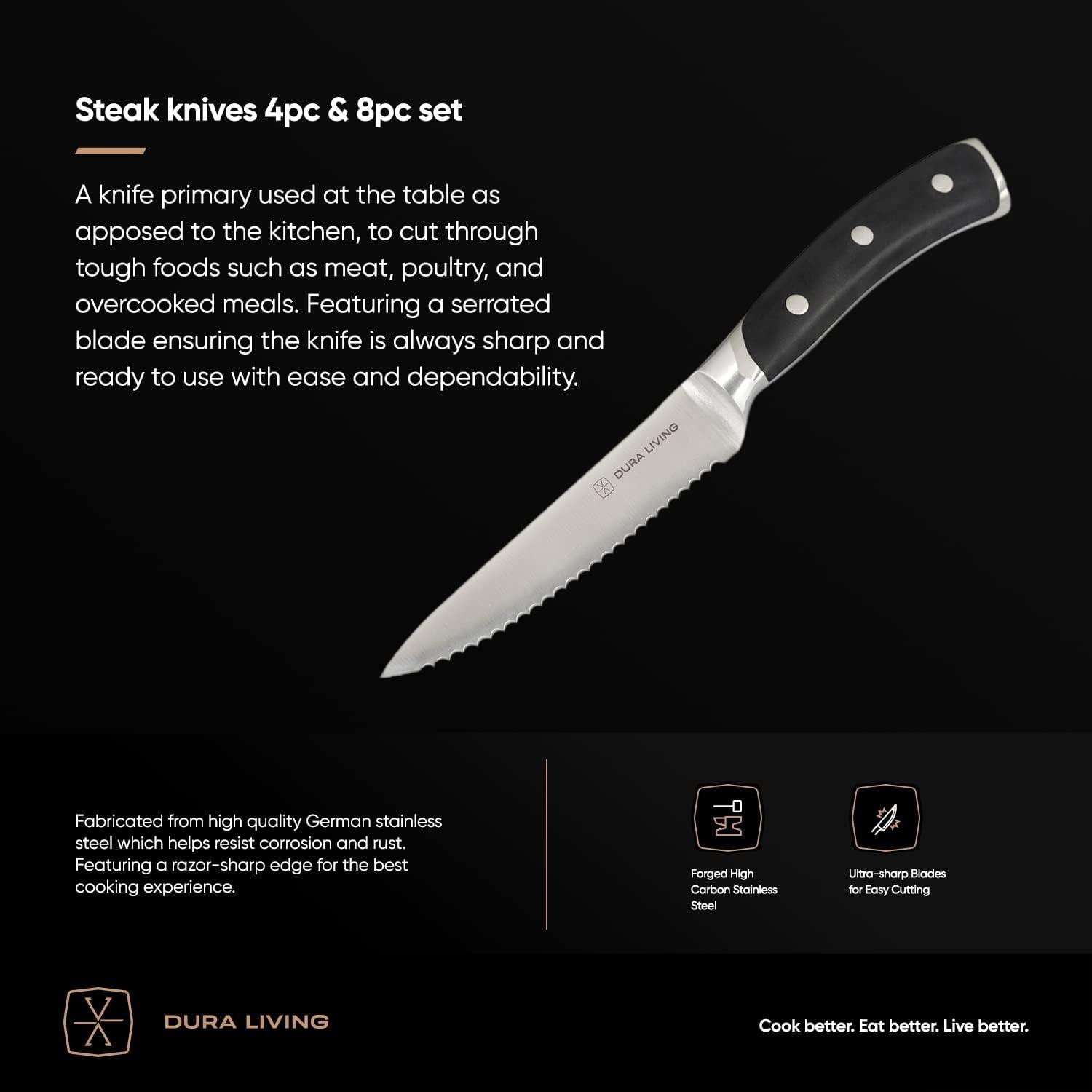 Dura Culina® Elite Series 8 Piece Stainless Steel Steak Knife Set, Black