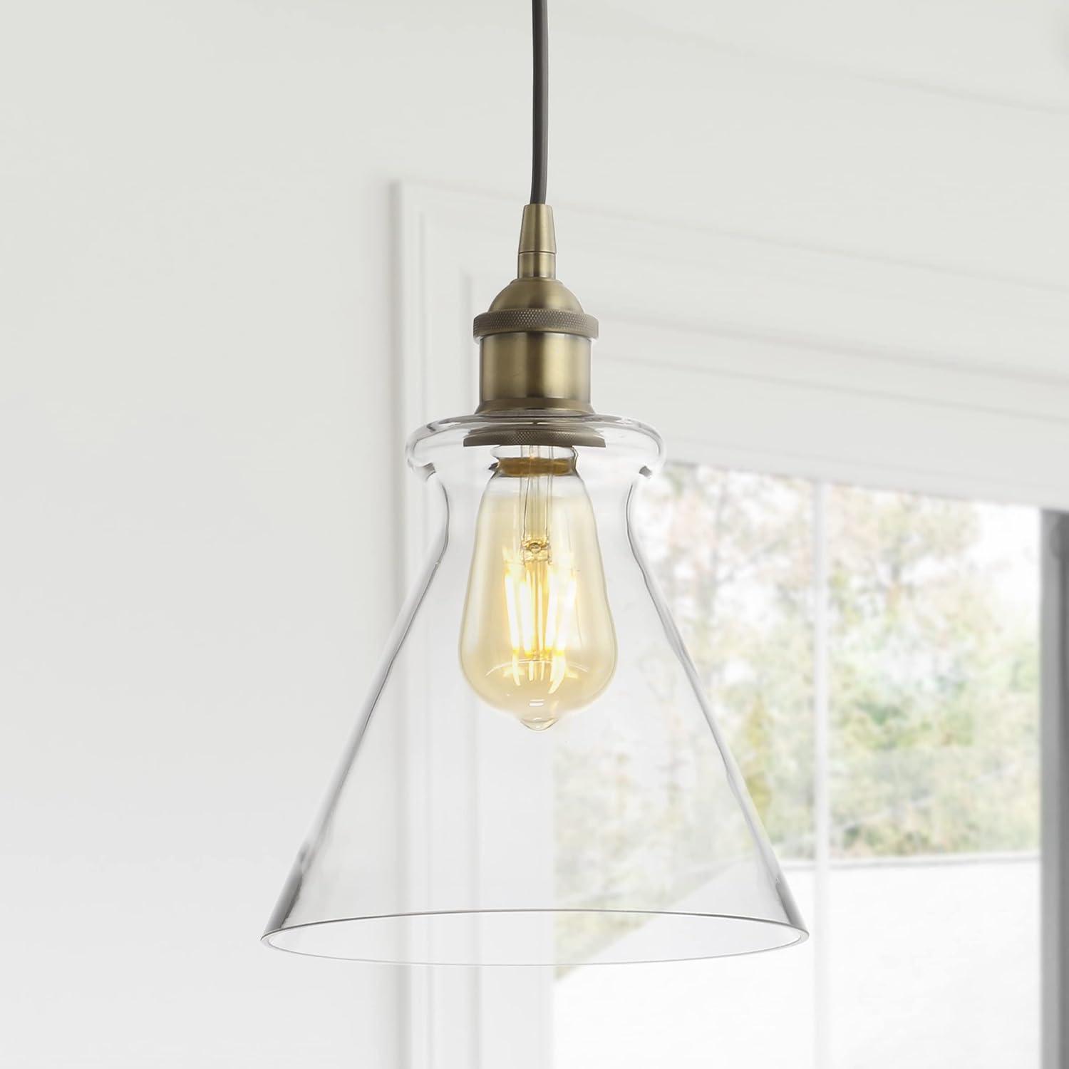 Goldwater 7.5" Adjustable Drop Metal/Glass LED Pendant, Brass Gold