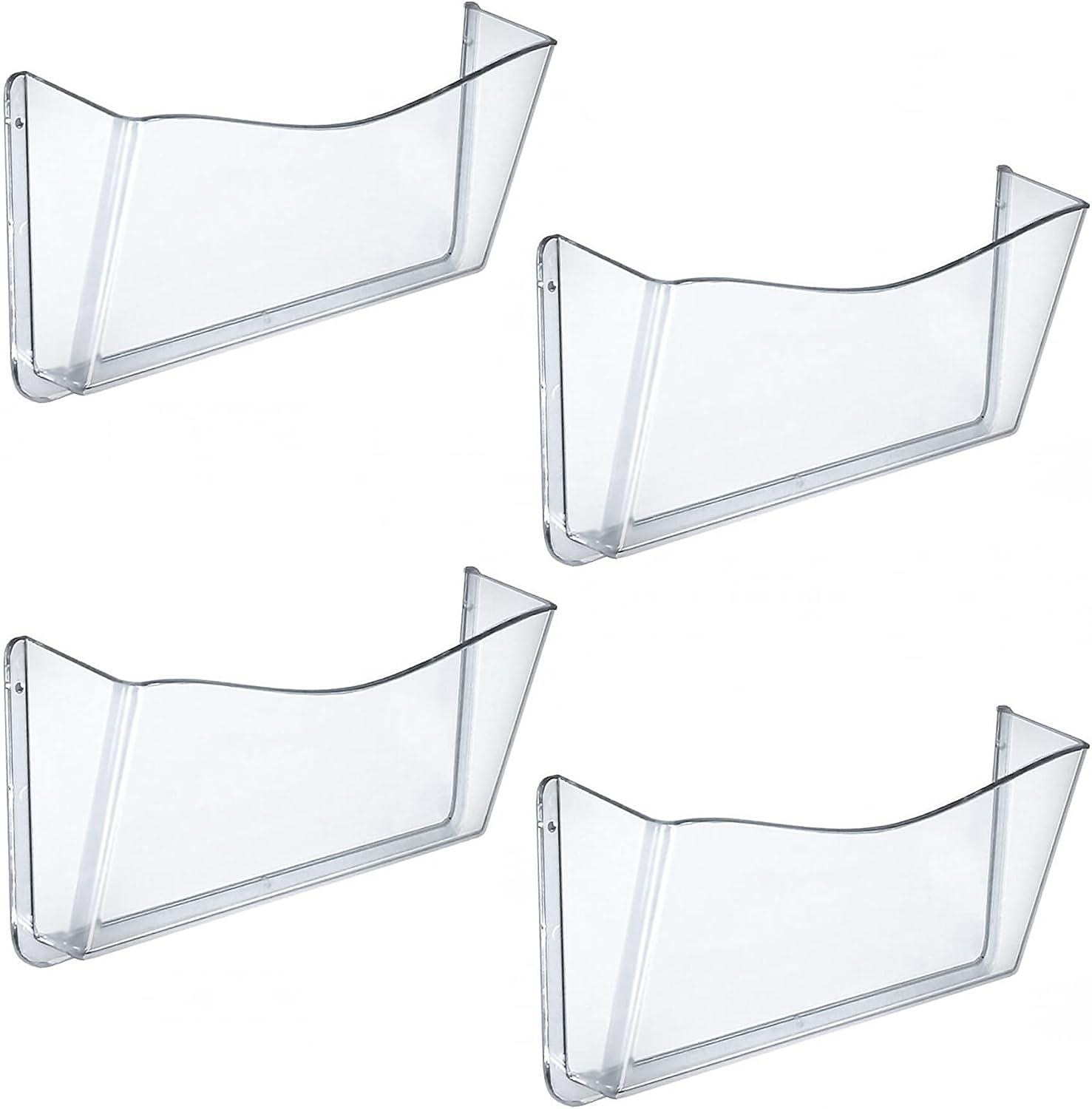 Clear Plastic Wall Mount File Holder with Hanging Hardware, 4-Pack