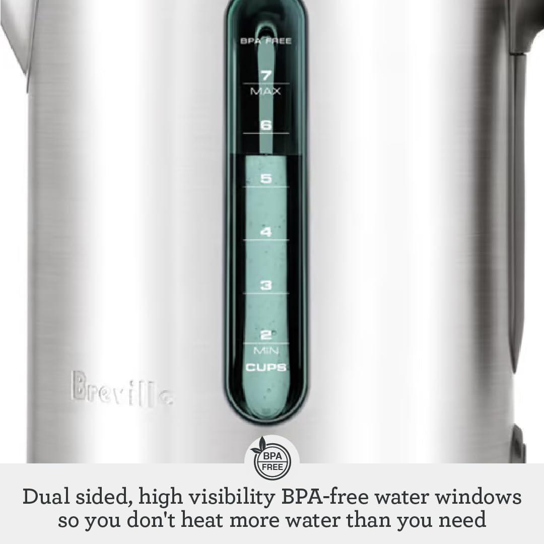 Breville 57oz Soft Top Pure Kettle Brushed Stainless Steel: Electric Water Boiler, BPA-Free, Automatic Shut-Off, 1.7L Capacity