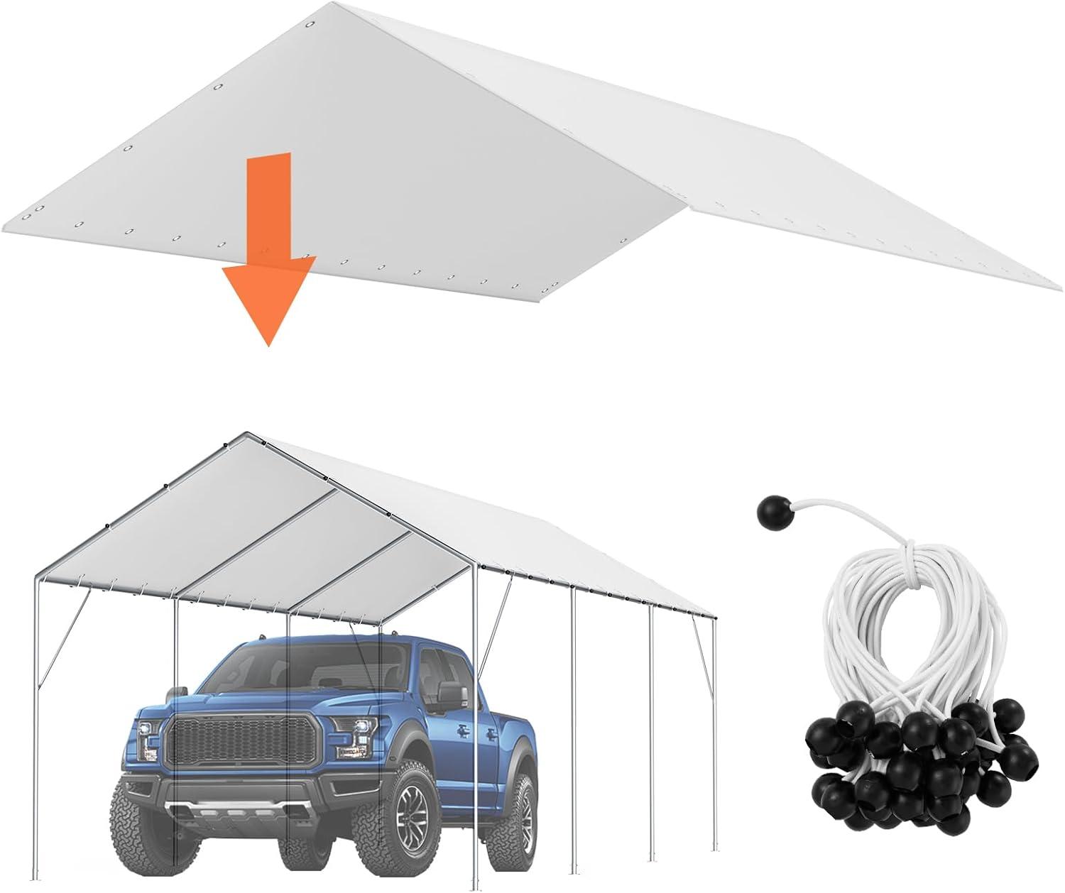 Heavy-Duty White 10x20 ft Carport Canopy Cover with Aluminum Poles