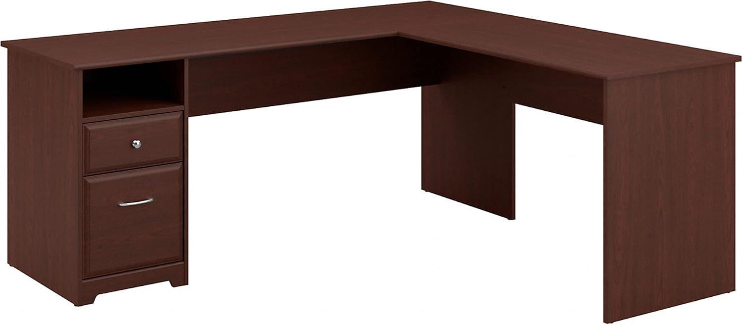 Bush Furniture Cabot 72" L Shaped Desk with Storage, Harvest Cherry