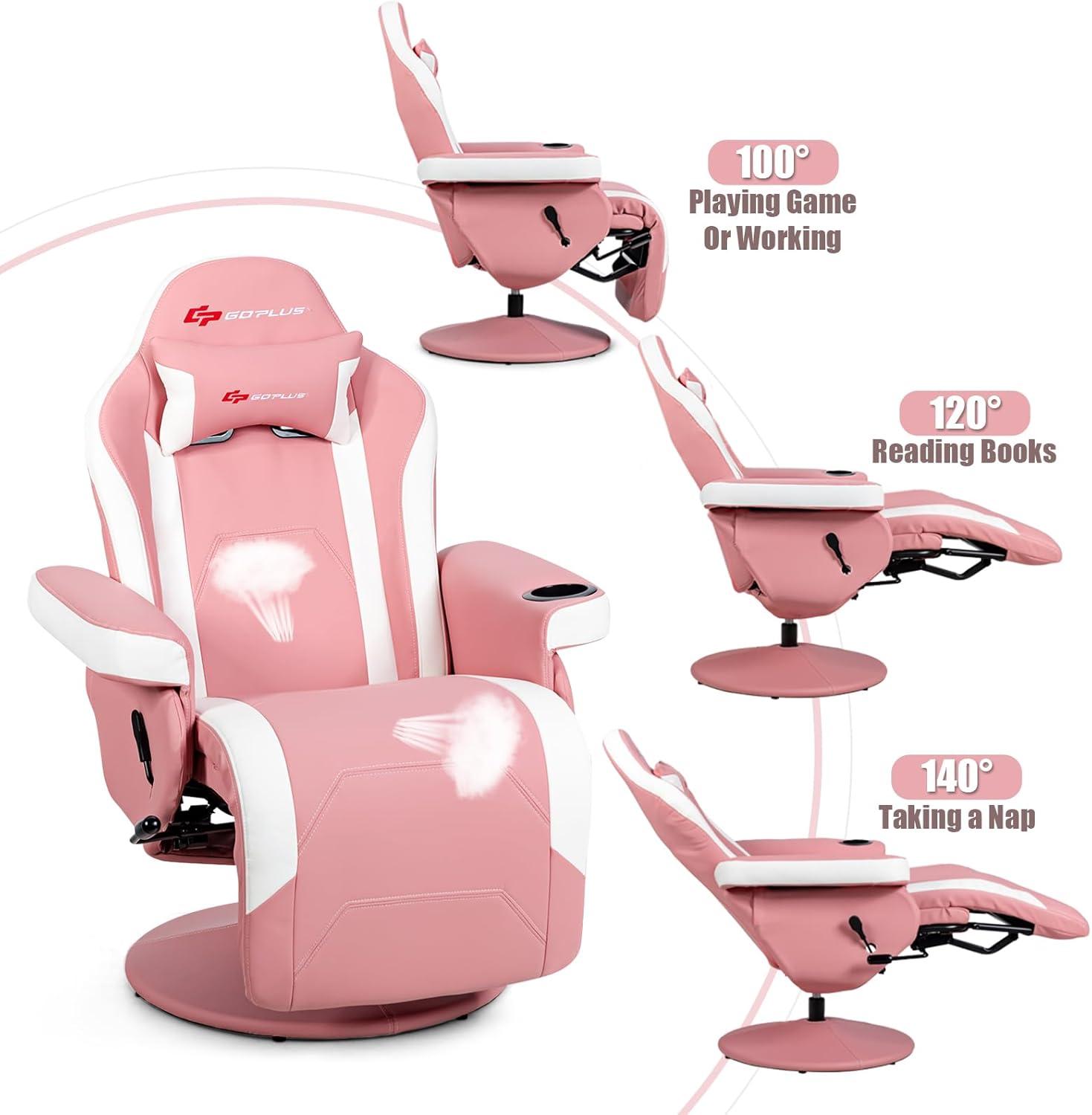 Costway Costway Goplus Reclining PC & Racing Game Chair with Footrest in Pink