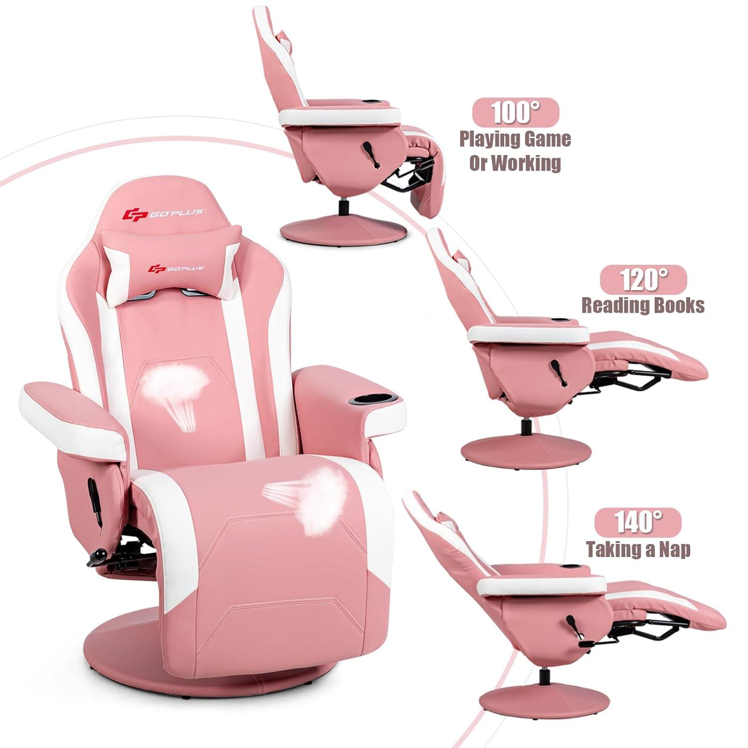 Costway Costway Goplus Reclining PC & Racing Game Chair with Footrest in Pink