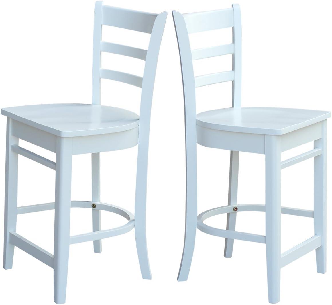 24" Emily Counter Height Barstool White - International Concepts: Hardwood Frame, Ladder-Back Design, Kitchen-Compatible