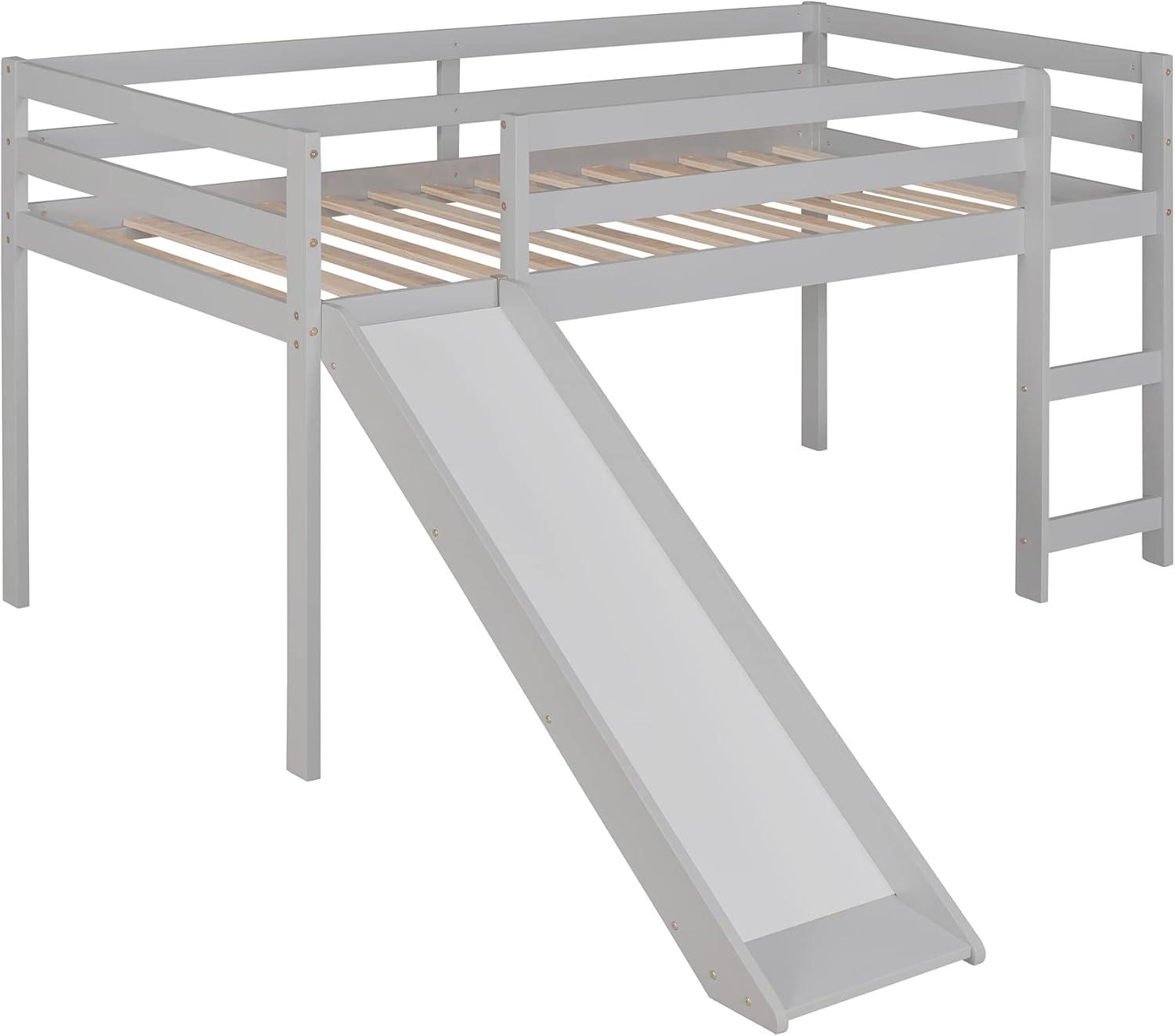 Harper & Bright Designs Kids Loft Bed with Slide,Twin Size Low Loft Beds for Girls Boys Solid Pine Wood Toddler Loft Bed with Ladder and Guard Rails,White