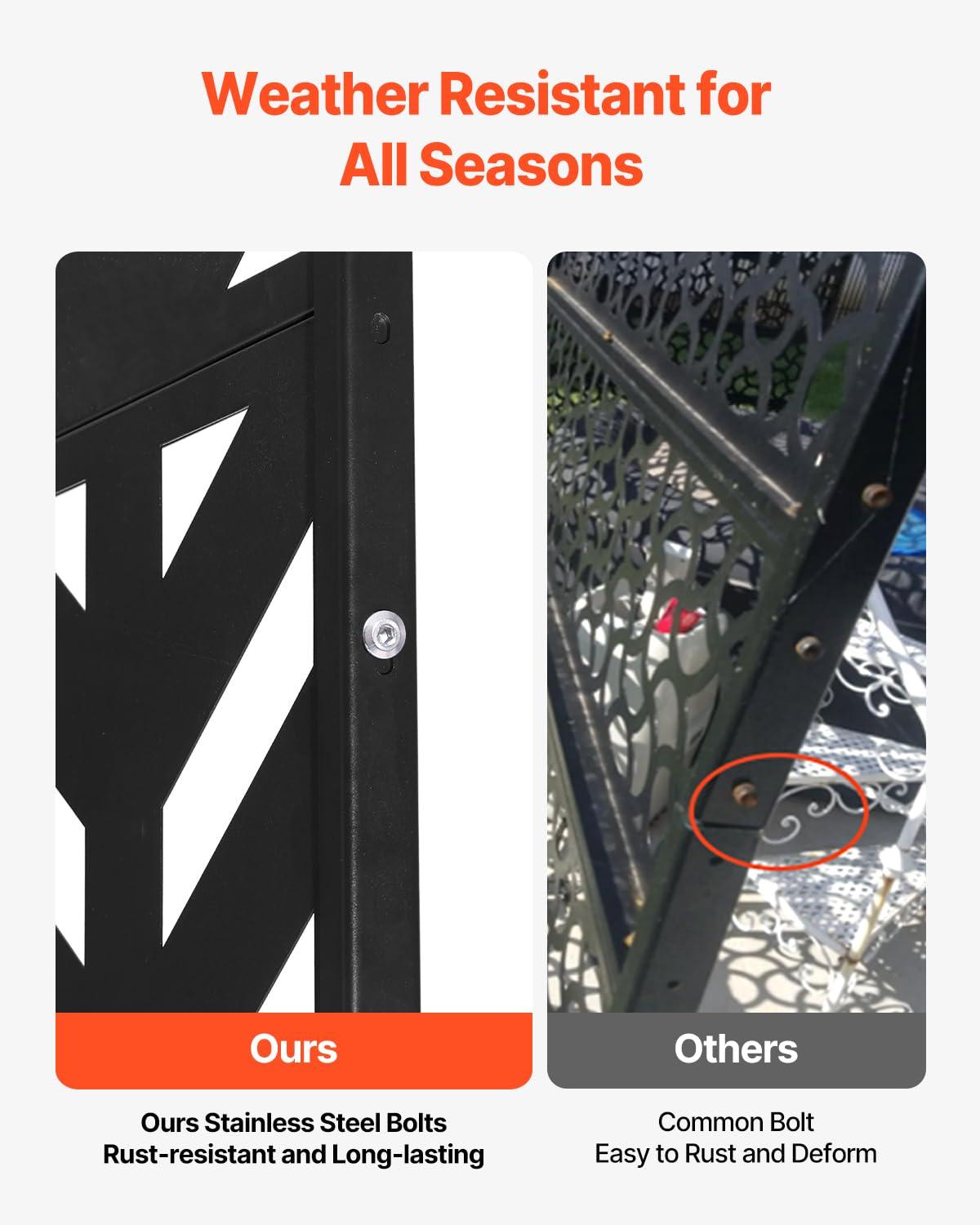 VEVOR Metal Privacy Screen, 47" W x 72" H, Outdoor Privacy Screens 5-Panel, Freestanding Outdoor Divider with Stand, Decorative Garden Steel Privacy Fence for Balcony Patio Indoor Room Black