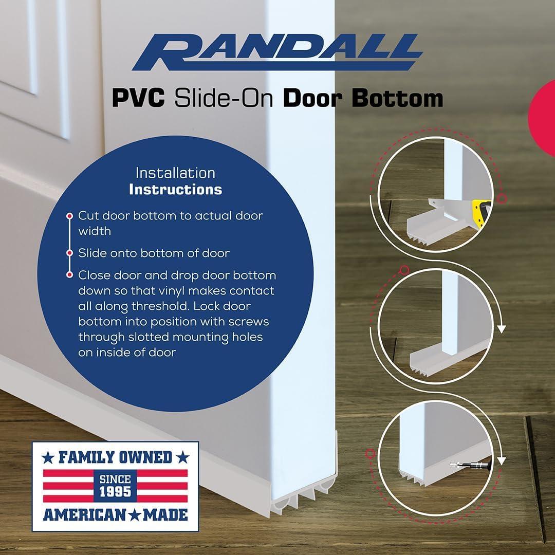 Randall Manufacturing Co, PVC Slide-On Door Bottom for Metal and Wood Doors, 1-3/4 x 36" (White)