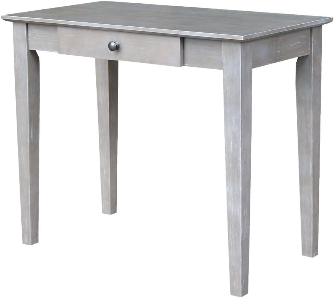 Transitional Solid Parawood Home Office Desk in Washed Gray Taupe with Drawer