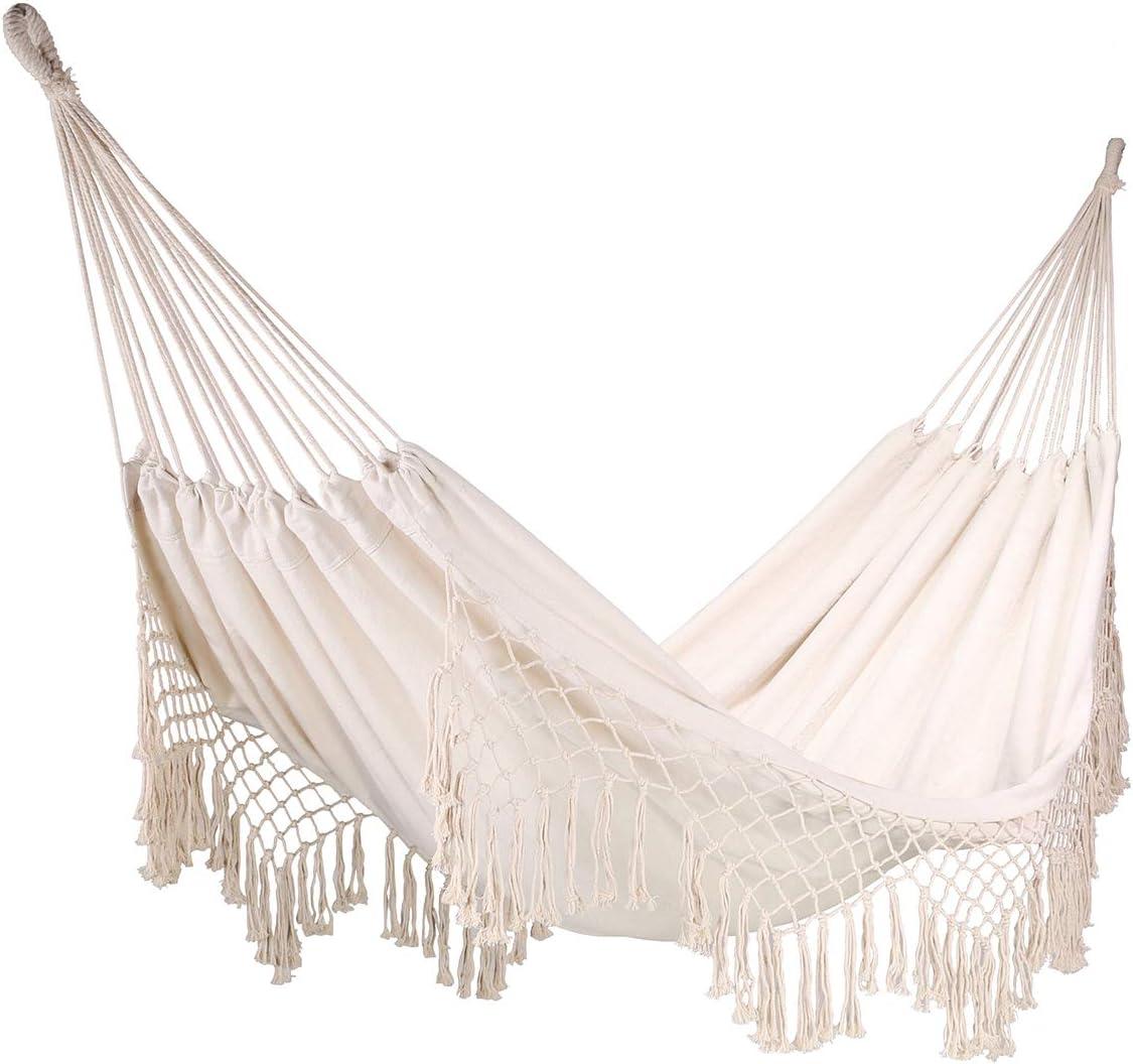 Beige Cotton Rope Hammock Chair Swing for Indoor and Outdoor