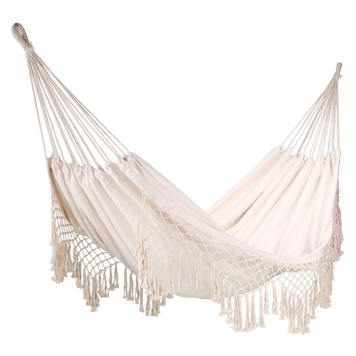 Beige Cotton Rope Hammock Chair Swing for Indoor and Outdoor