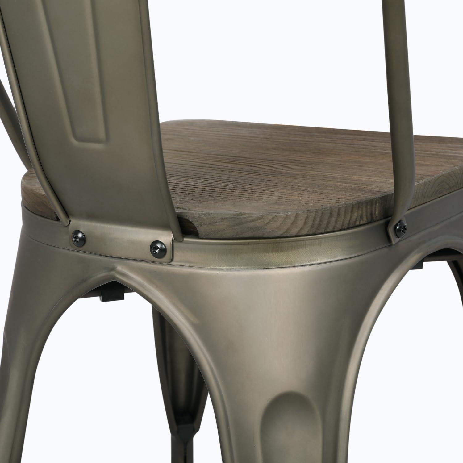 Yaheetech 4 pcs Metal Fir Wood Chairs Stackable Dining Chair Wooden Seat with Backrest Footrests Armless Stool for Home Trattoria Bistro Cafe Shop,Gun Metal