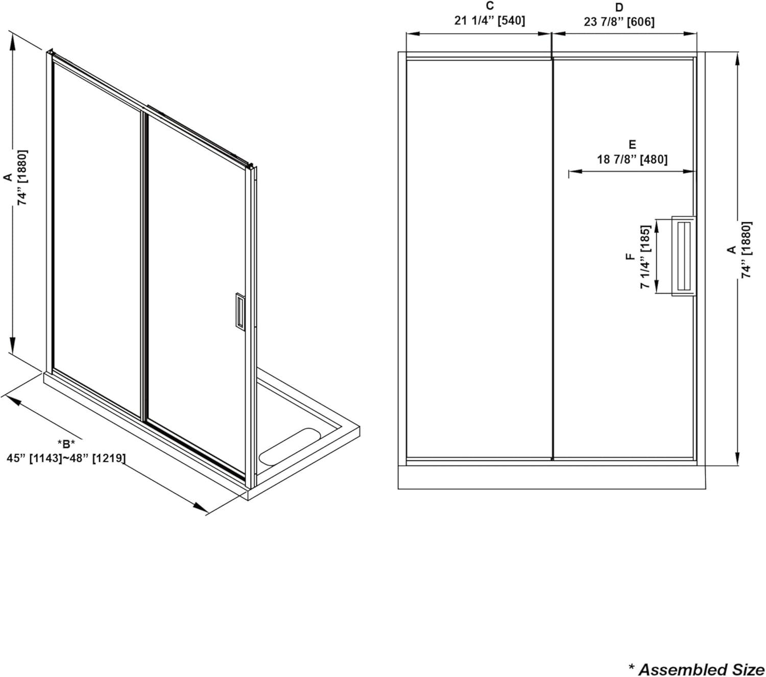 Ove Decors Stanford 48 In. W X 74 In. H Sliding Fluted Straight Alcove Shower Door