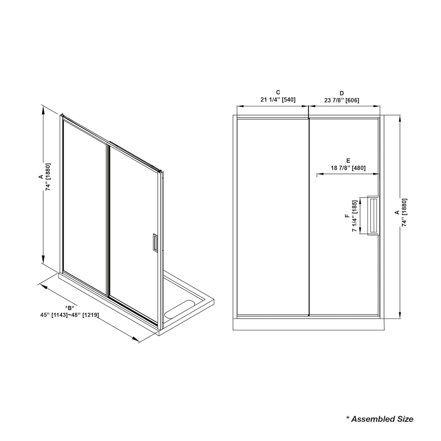 Ove Decors Stanford 48 In. W X 74 In. H Sliding Fluted Straight Alcove Shower Door