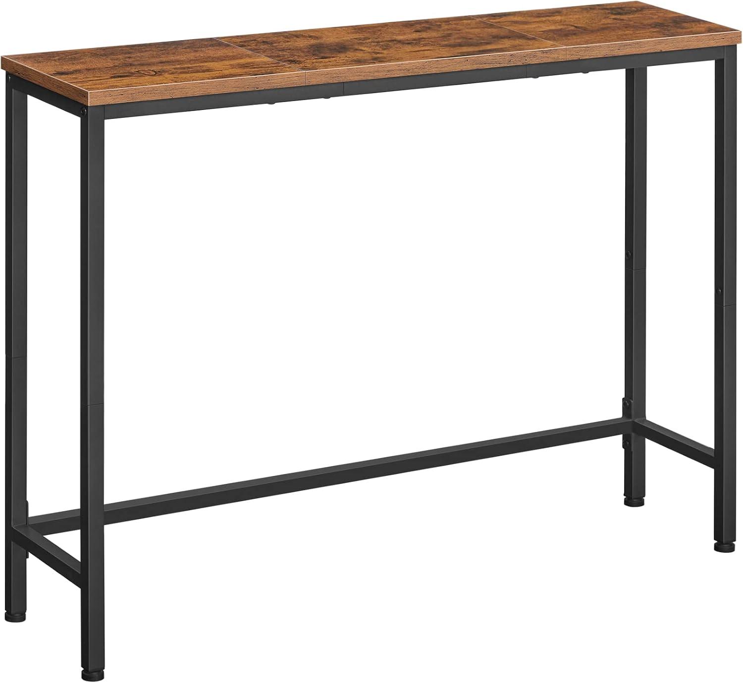 Rustic Brown and Black Wood Metal Console Table with Storage