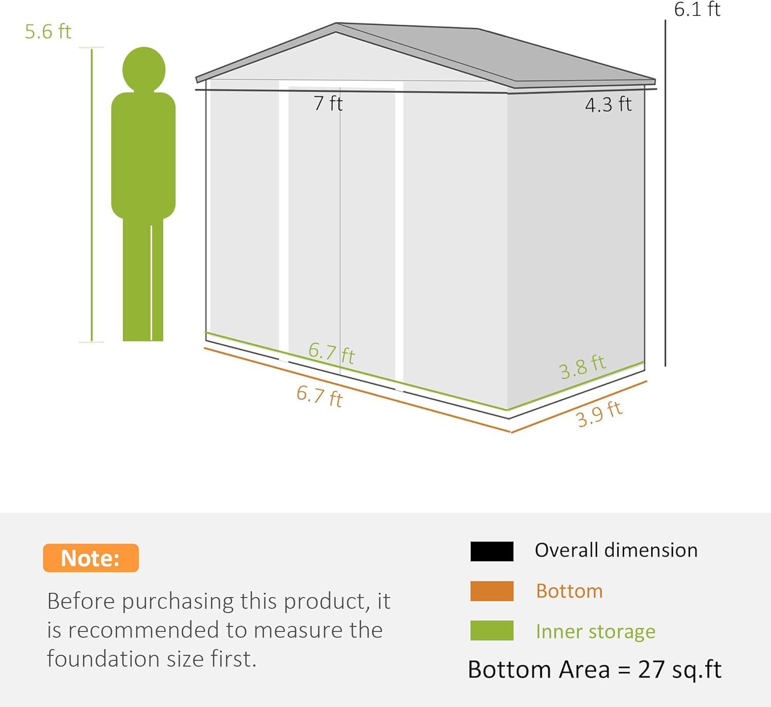 Outsunny 7' x 4' Metal Storage Shed Organizer, Garden Tool House with 4 Vents and 2 Sliding Doors for Backyard, Patio, Garage, Lawn, Dark Gray